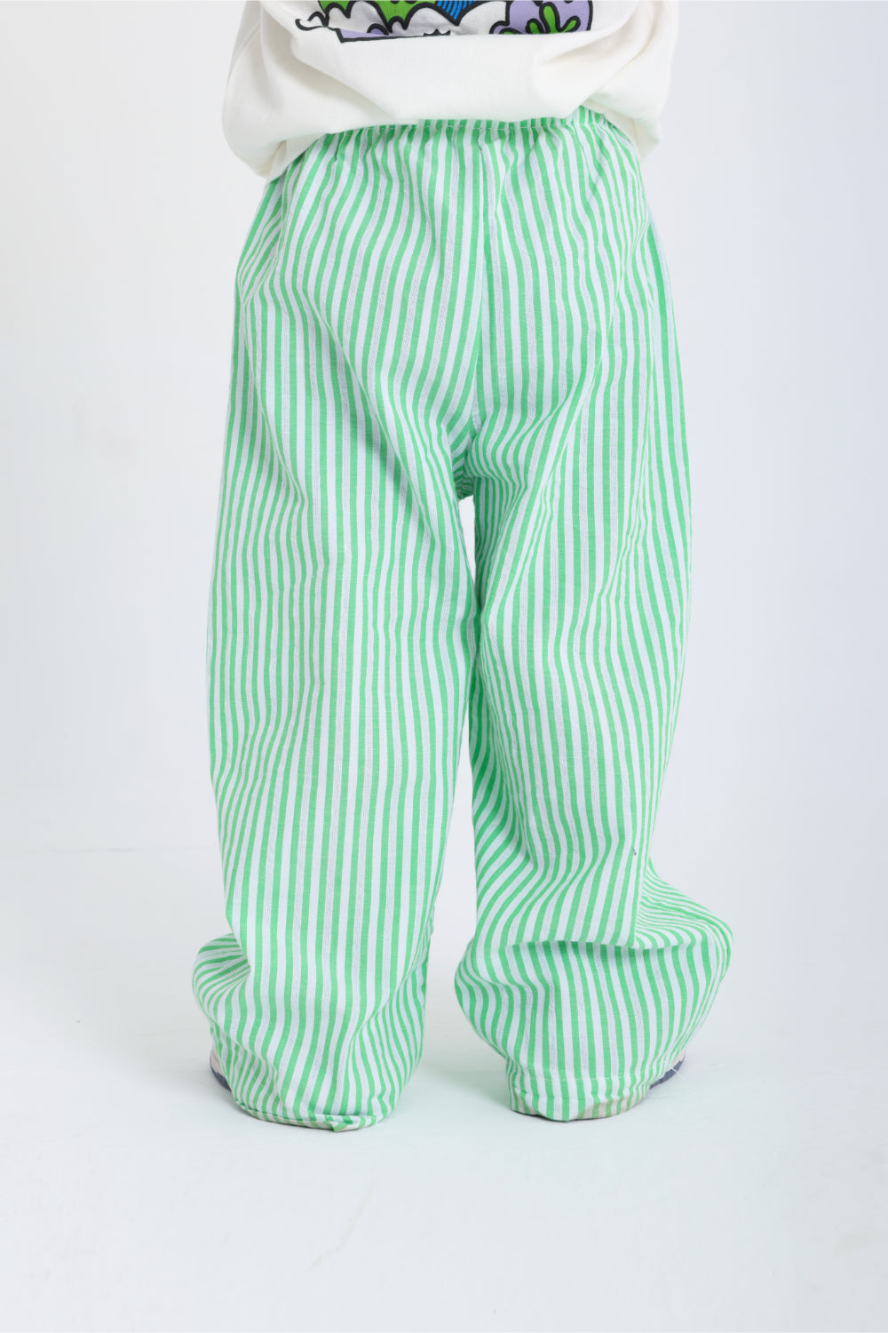 unisex baby cotton pants – striped green & white