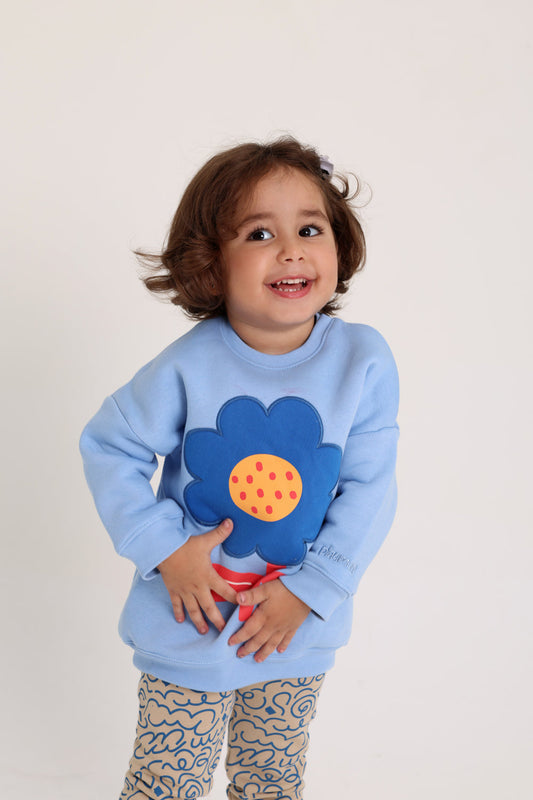 baby girls cotton 2-piece outfit set – baby blue with flower design