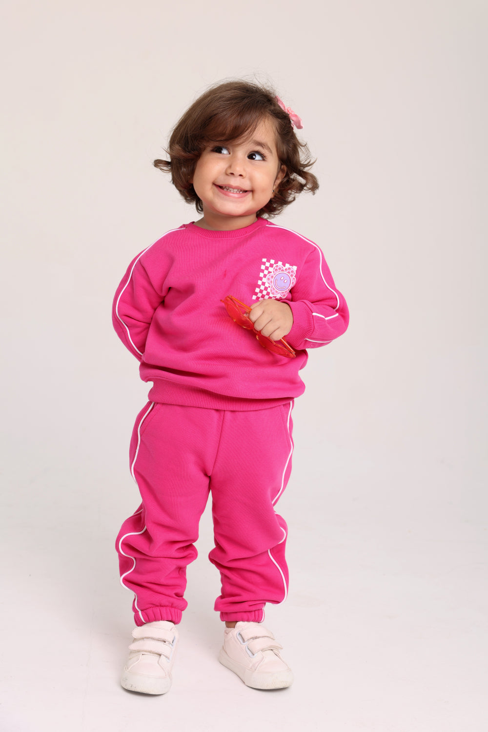 baby girls cotton sweatshirt – fuchsia with flowers print