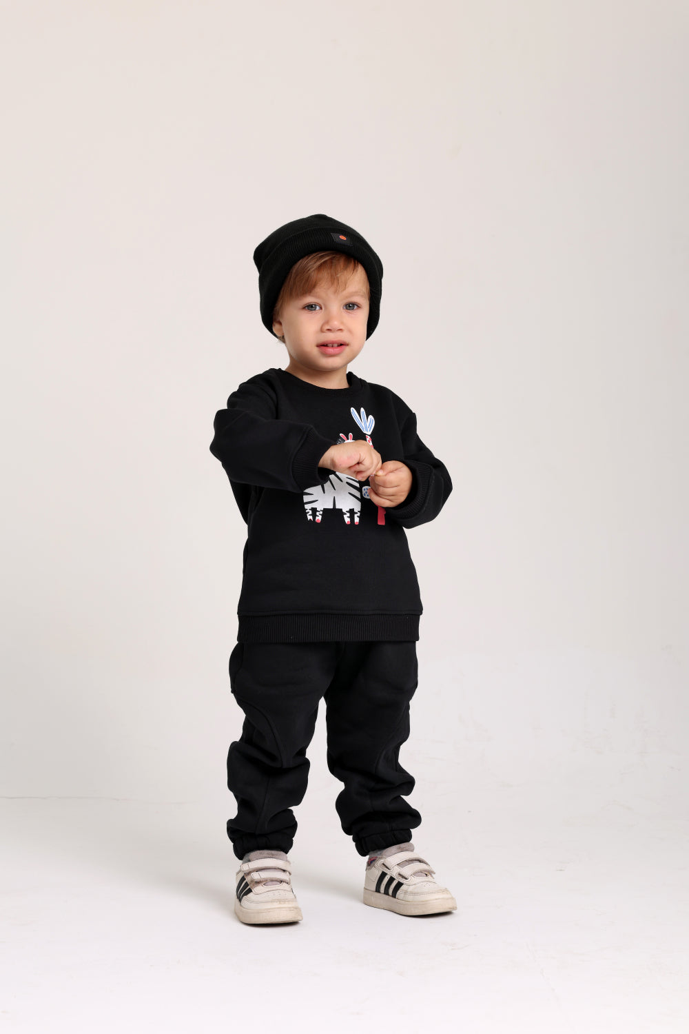 unisex cotton sweatshirt – black with zebra print