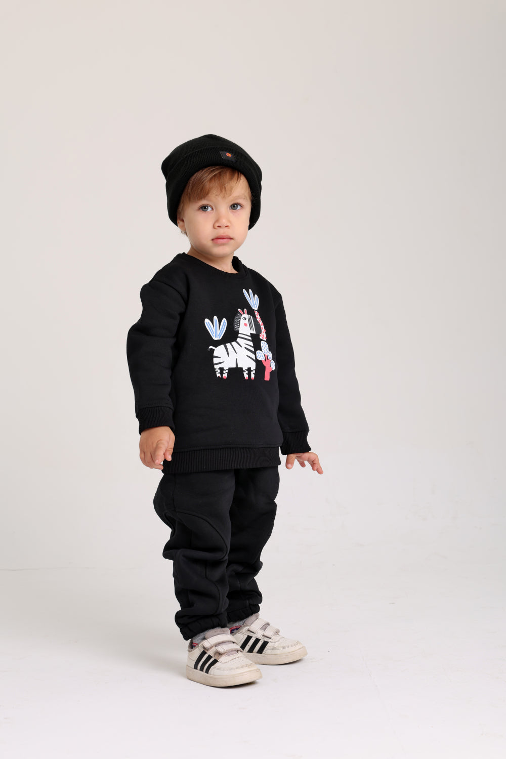 unisex cotton sweatshirt – black with zebra print