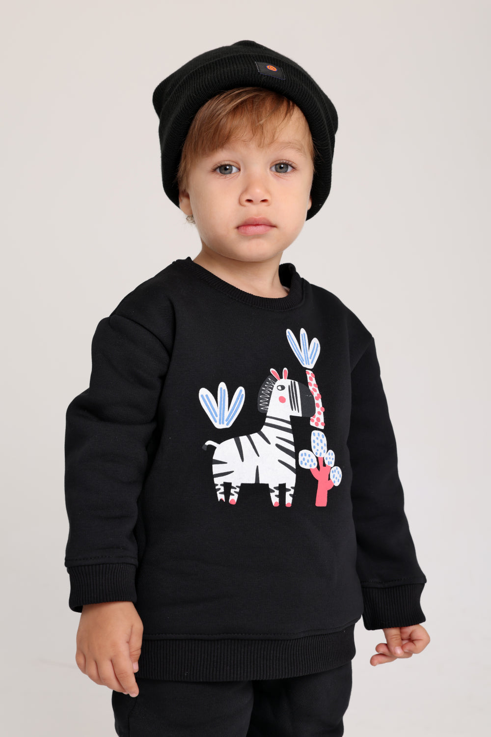 unisex cotton sweatshirt – black with zebra print