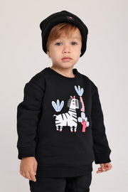 unisex cotton sweatshirt – black with zebra print