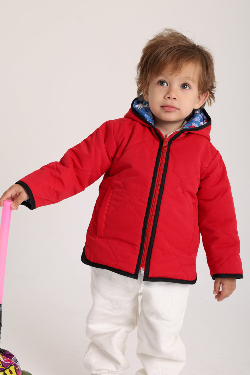 boys waterproof reversible jacket – red & babyblue