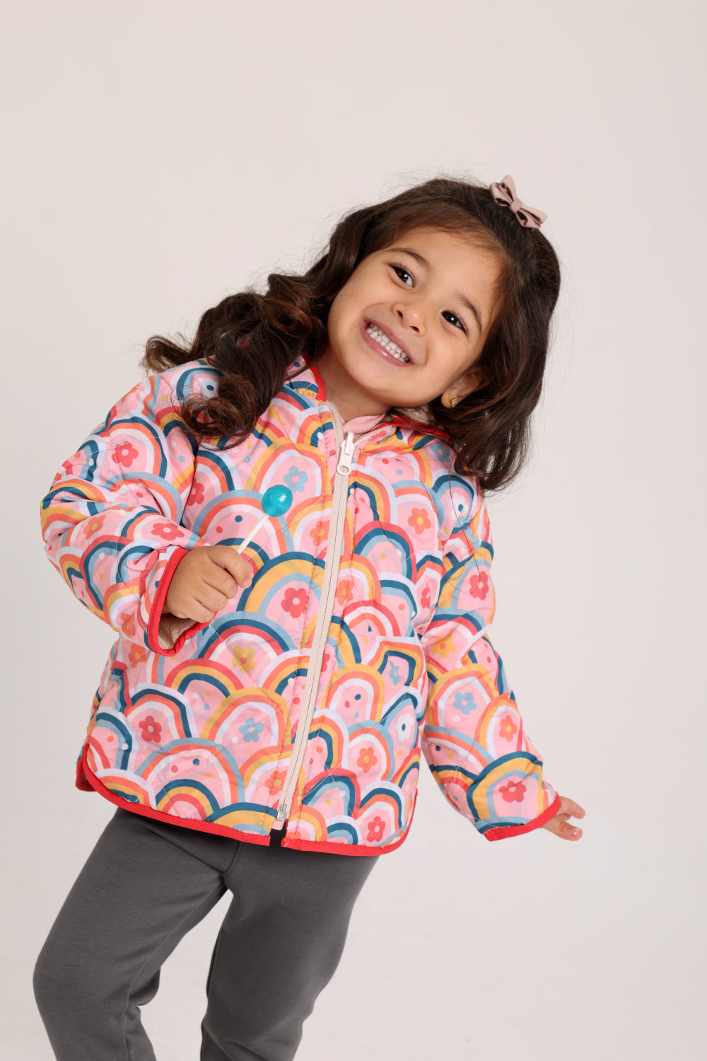 girls waterproof reversible jacket – beige & pink