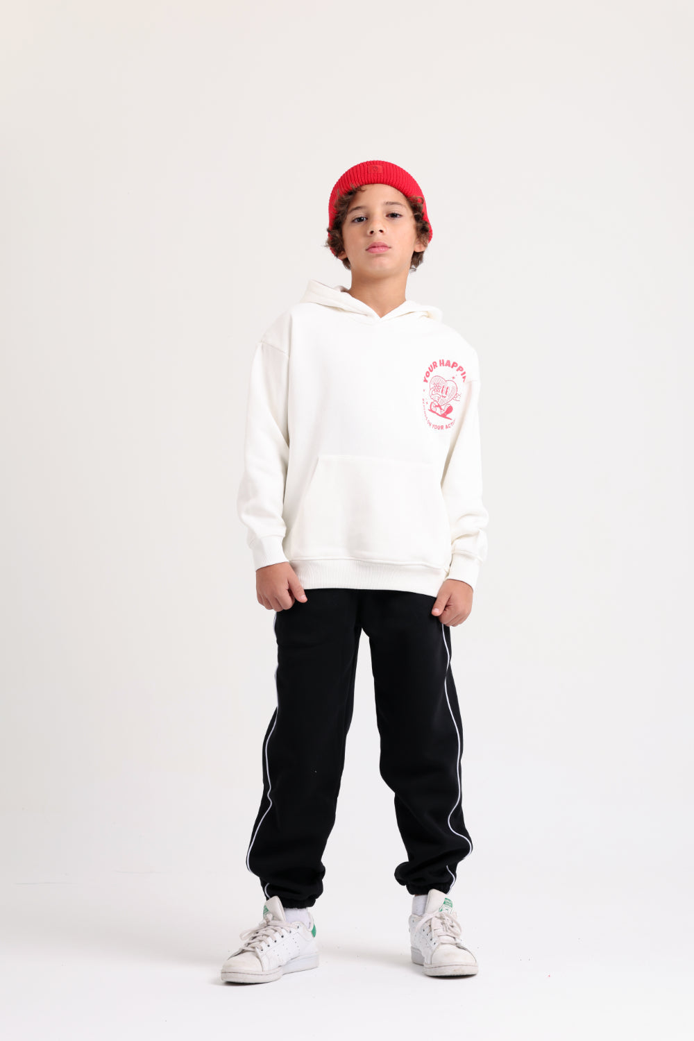 unisex cotton hoodie – offwhite with "your happiness" print