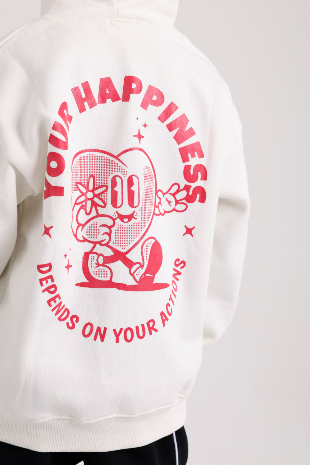 unisex cotton hoodie – offwhite with "your happiness" print