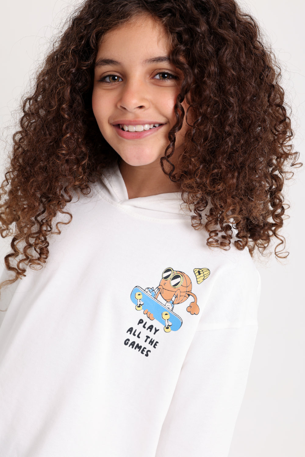 unisex cotton hooded – offwhite with "play all the games" print