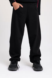 unisex barrel fit pants – black