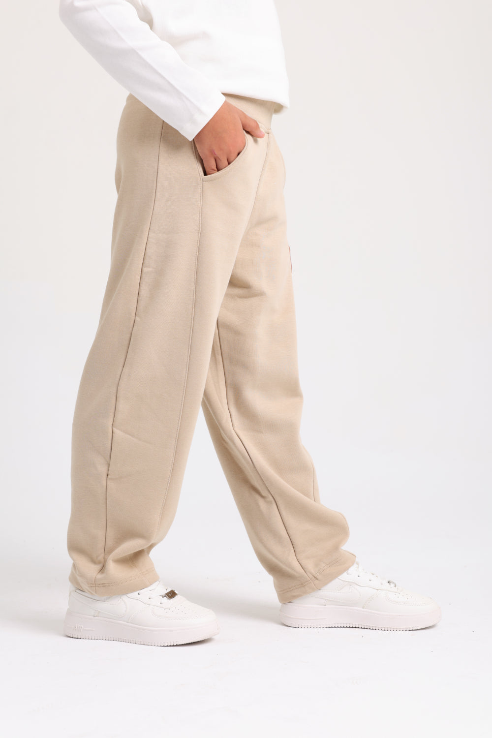 unisex barrel fit pants – beige
