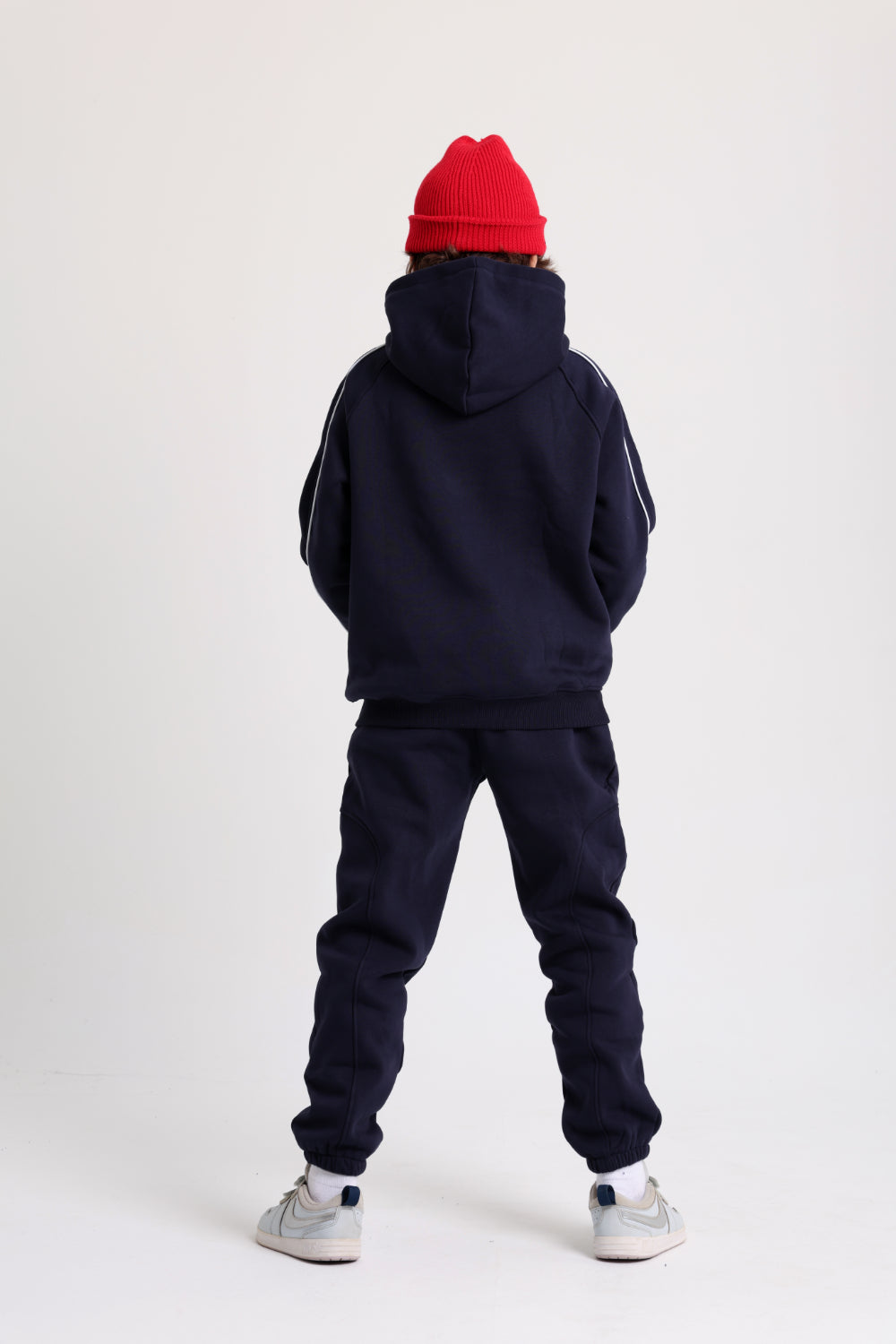 boys cotton hoodie – navy with "unlimited play presented by unlimited fun dept" print