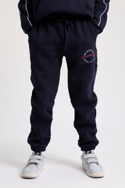 cotton sweatpants – navy with "unlimited play presented by unlimited fun dept" print