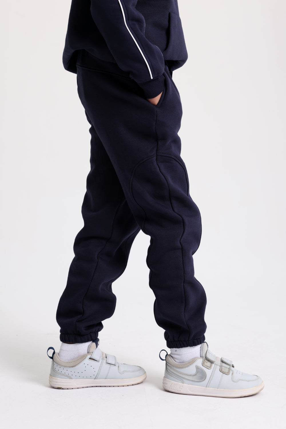 cotton sweatpants – navy with "unlimited play presented by unlimited fun dept" print