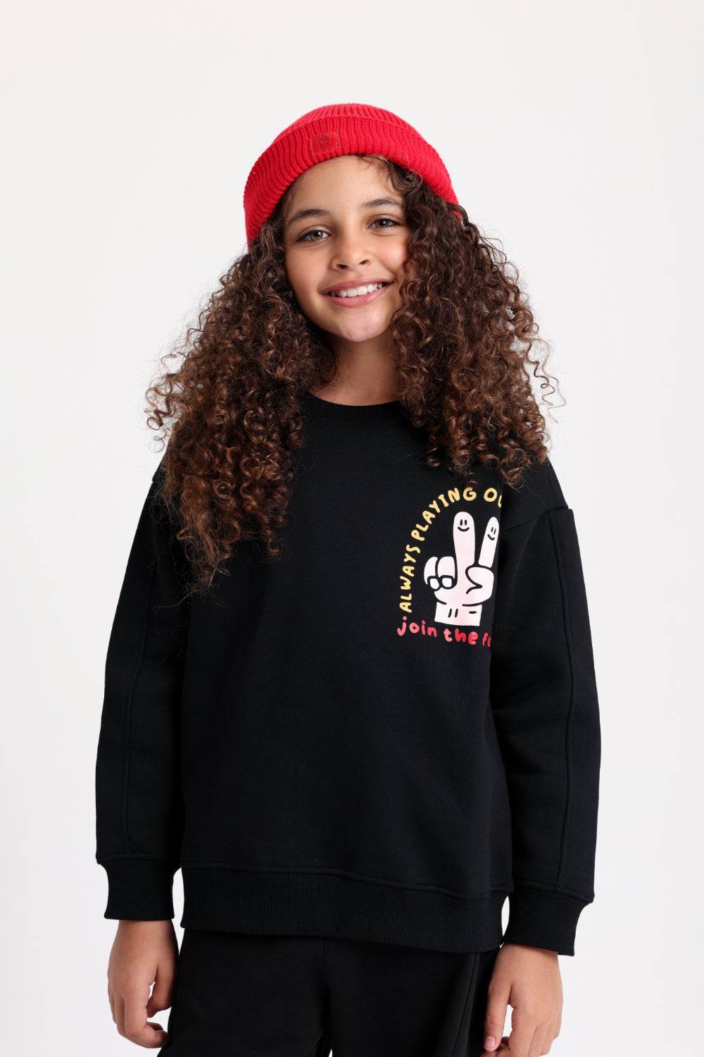 unisex cozy blend beanie – red with victory sign print