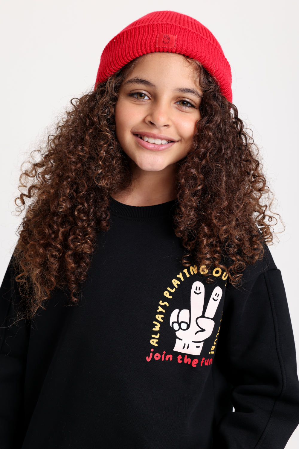 unisex cozy blend beanie – red with victory sign print