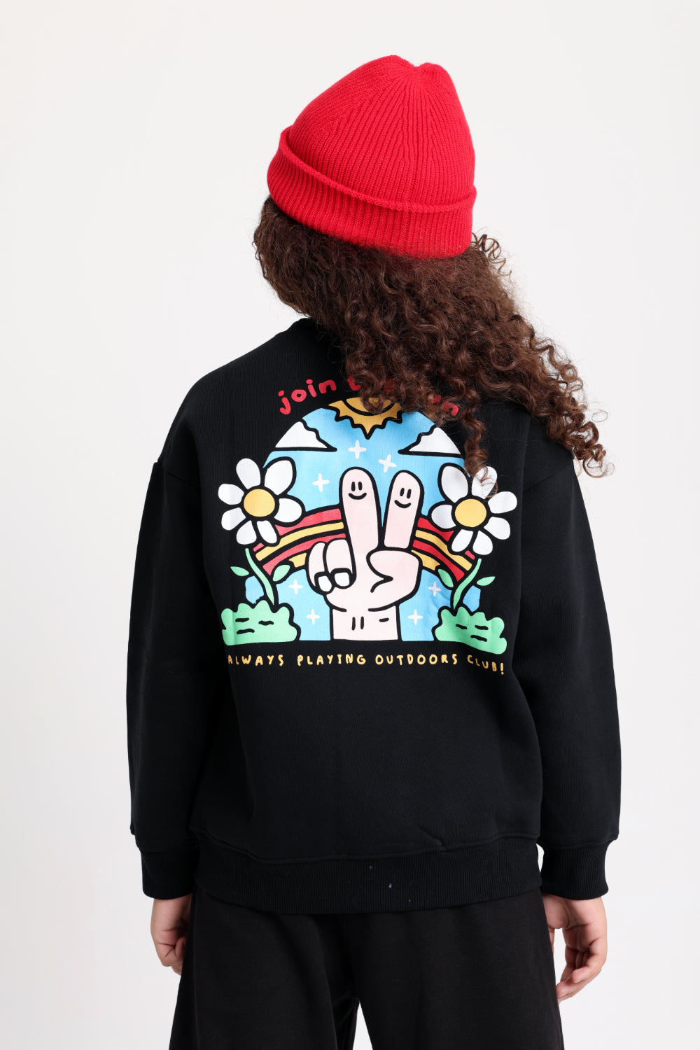 unisex cozy blend beanie – red with victory sign print