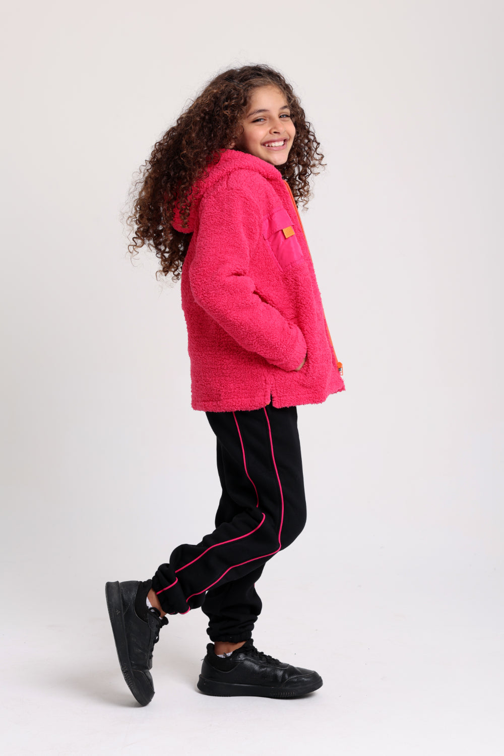 girls fleeced teddy jacket – fuchsia