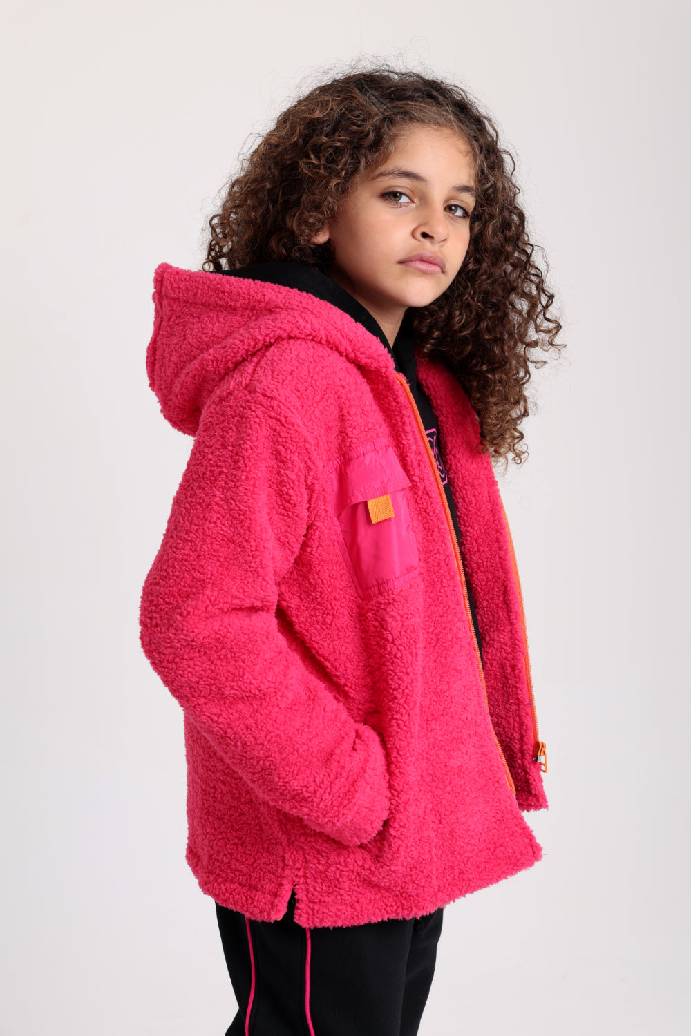 girls fleeced teddy jacket – fuchsia