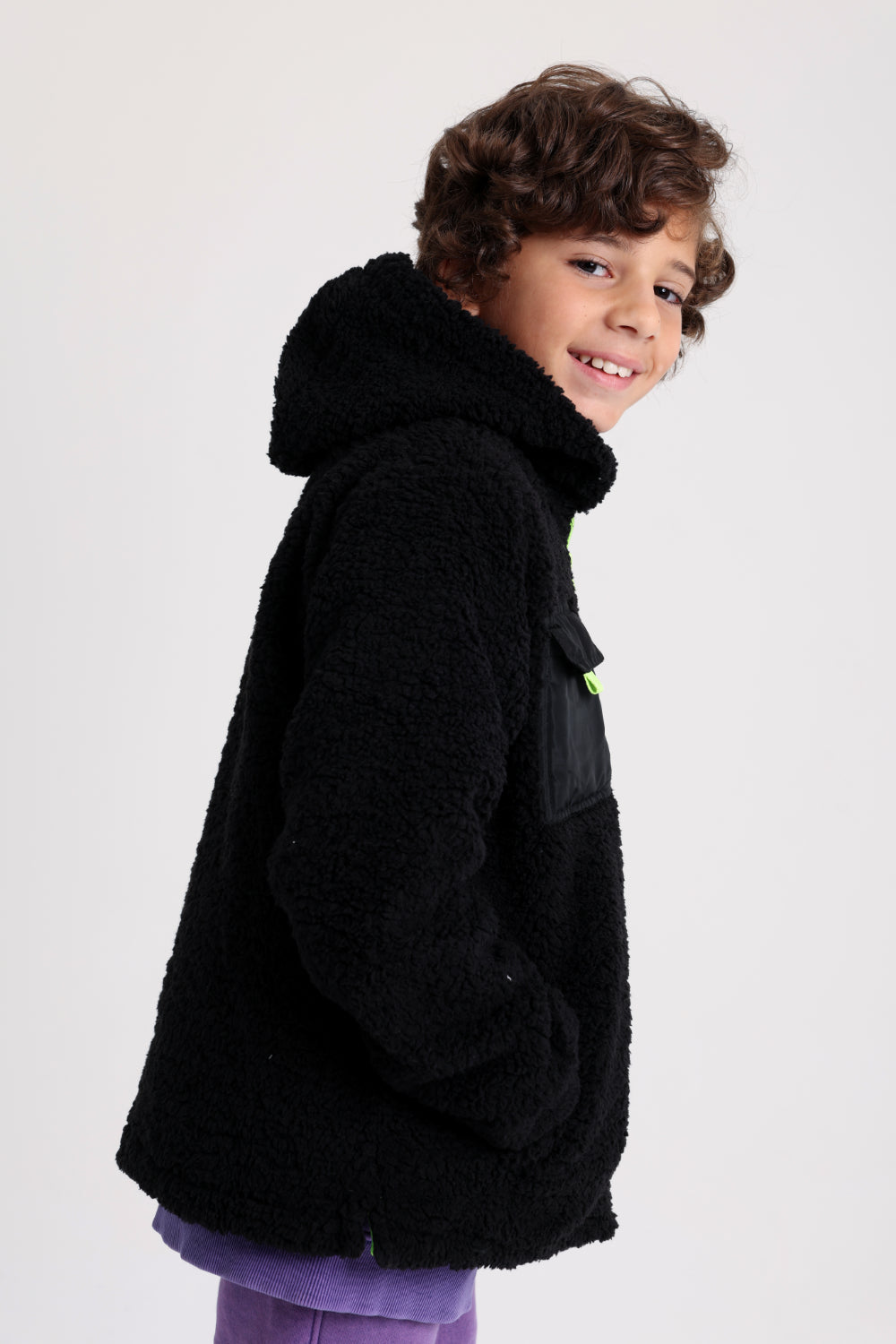 unisex fleeced teddy jacket – black