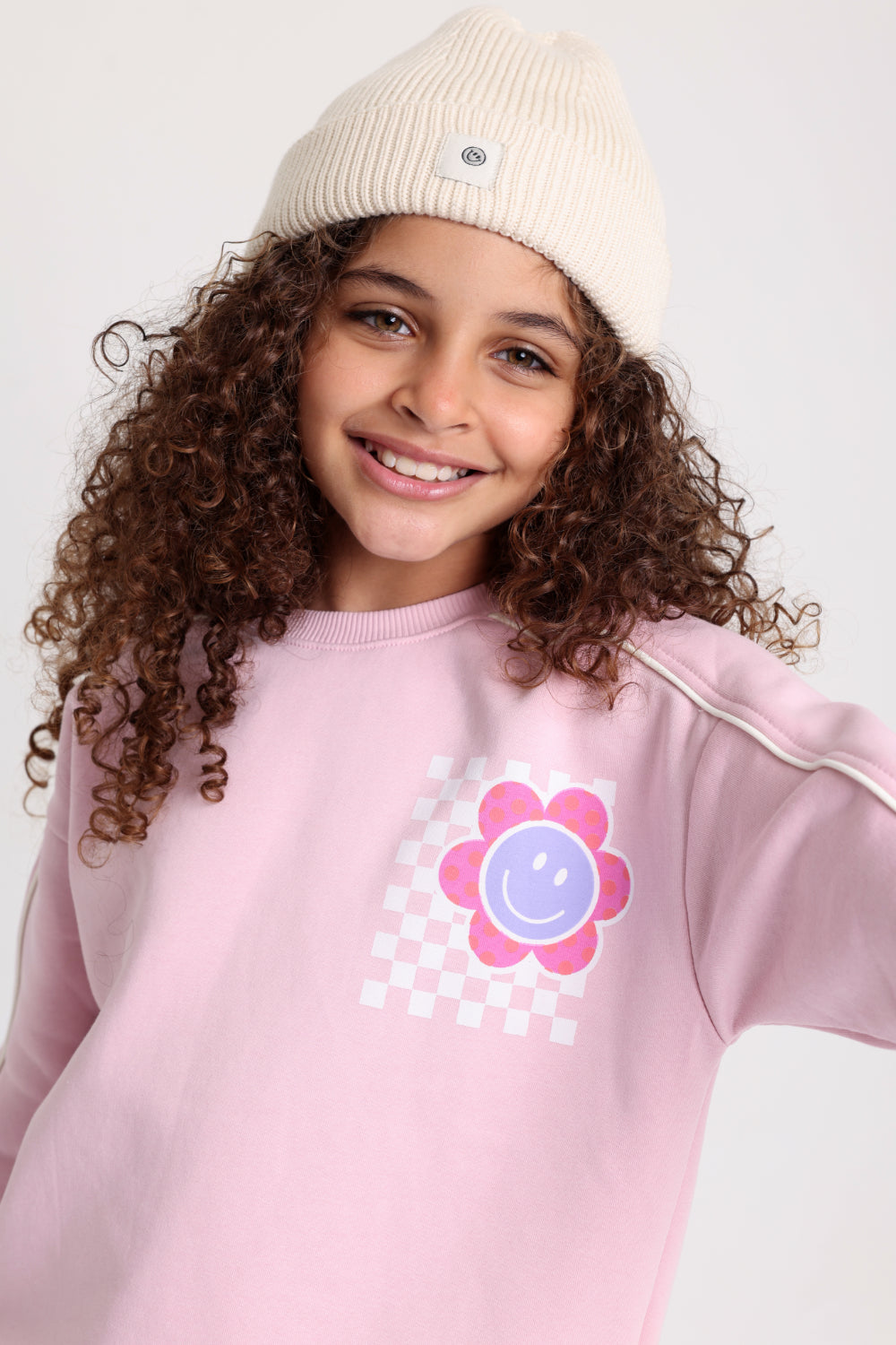 Unisex Cozy Blend Beanie – Beige with Happy Smiley