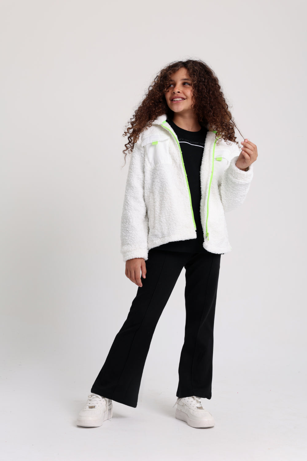 girls creased front flared pants – black