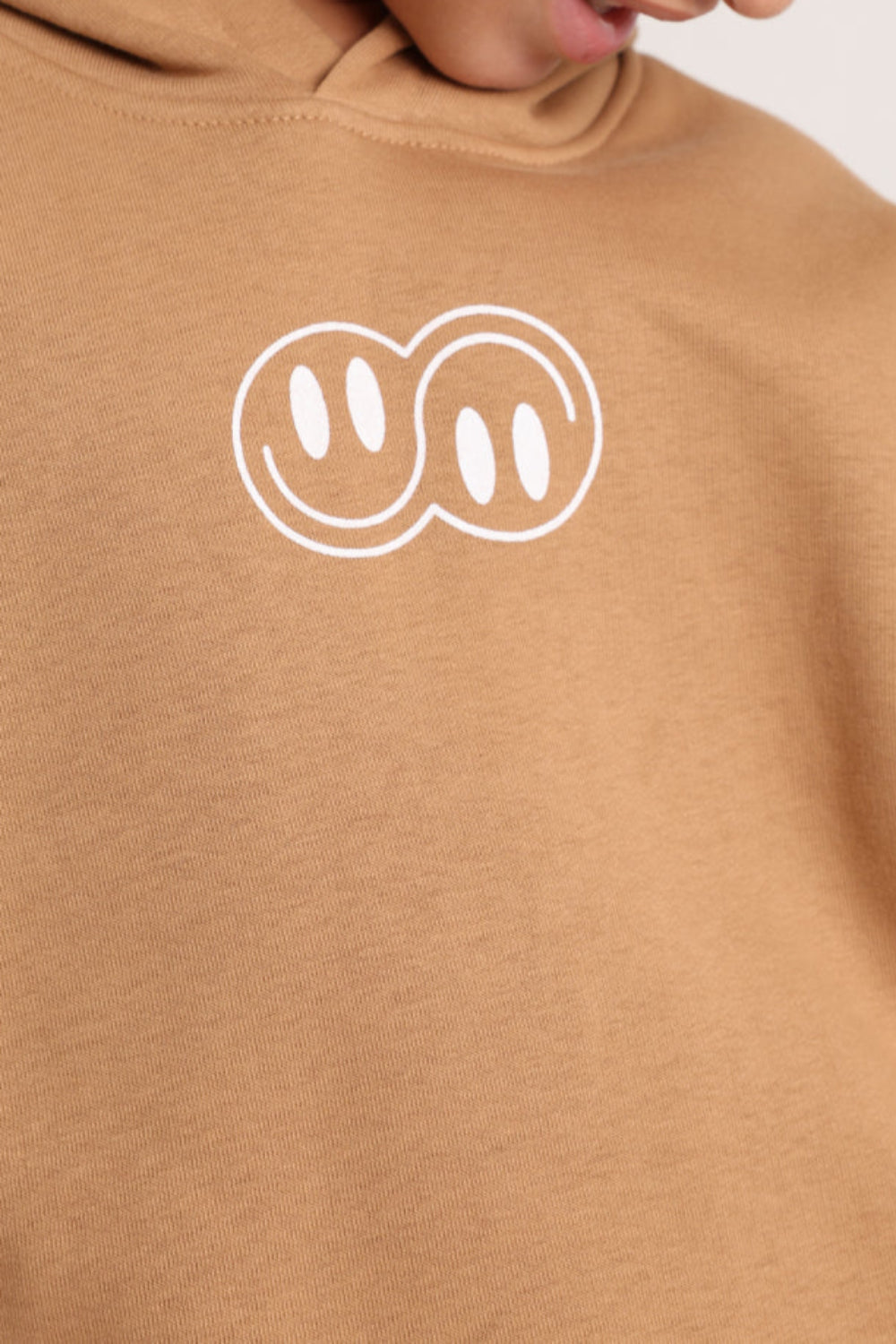 boys cotton hoodie – camel with "jumping mode on" design