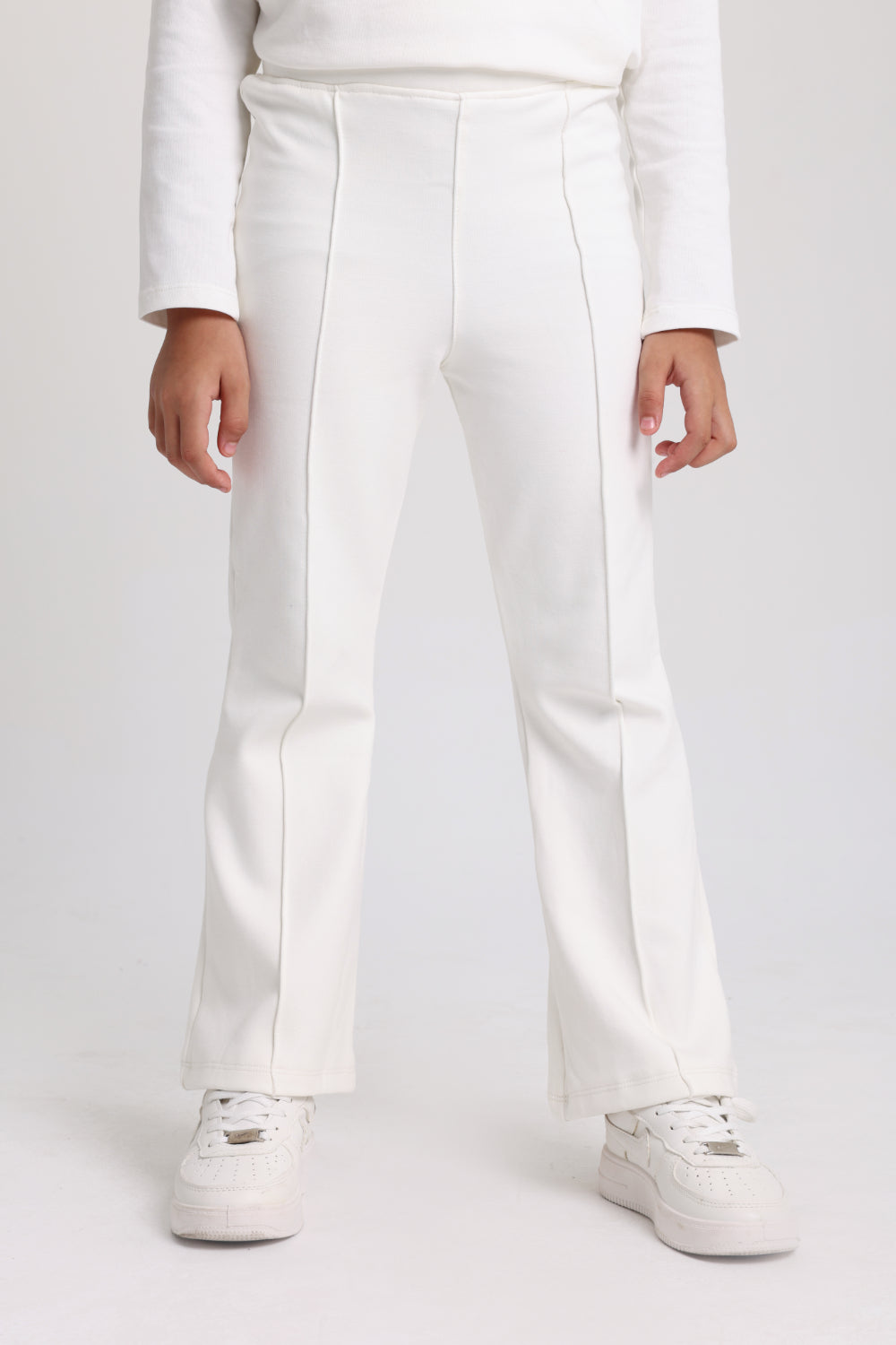 girls creased front flared pants – offwhite