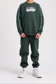 cotton sweatshirt – olive with "get bored skateboard" print