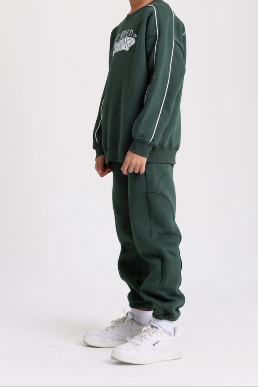 cotton sweatshirt – olive with "get bored skateboard" print