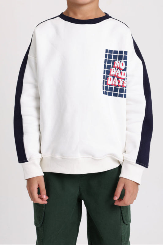 teens unisex cotton sweatshirt – off-white with "no bad days" print