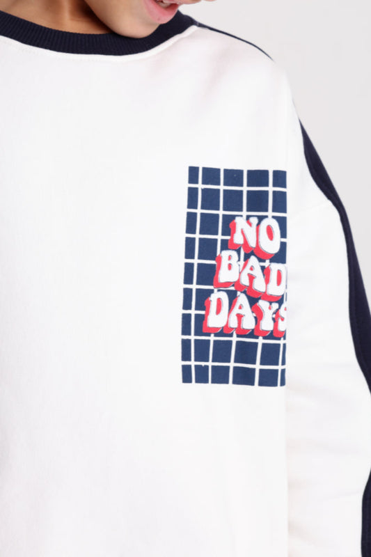 teens unisex cotton sweatshirt – off-white with "no bad days" print