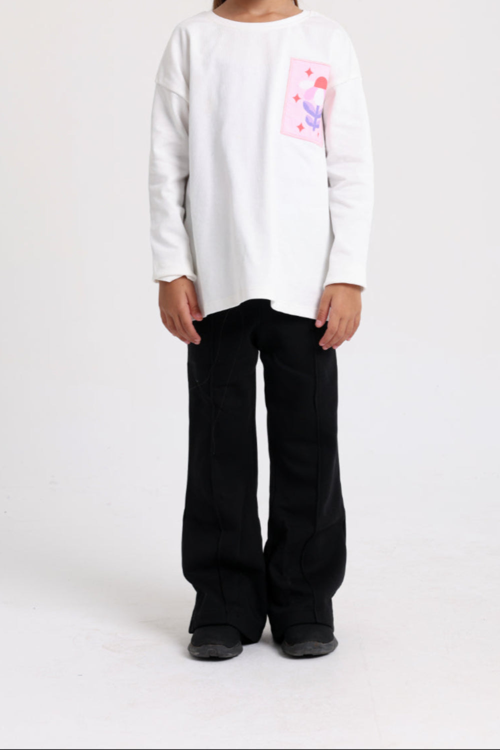 girls creased front flared pants – black
