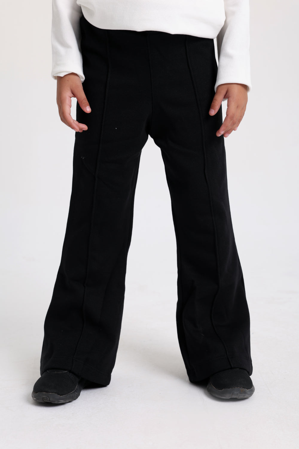 girls creased front flared pants – black