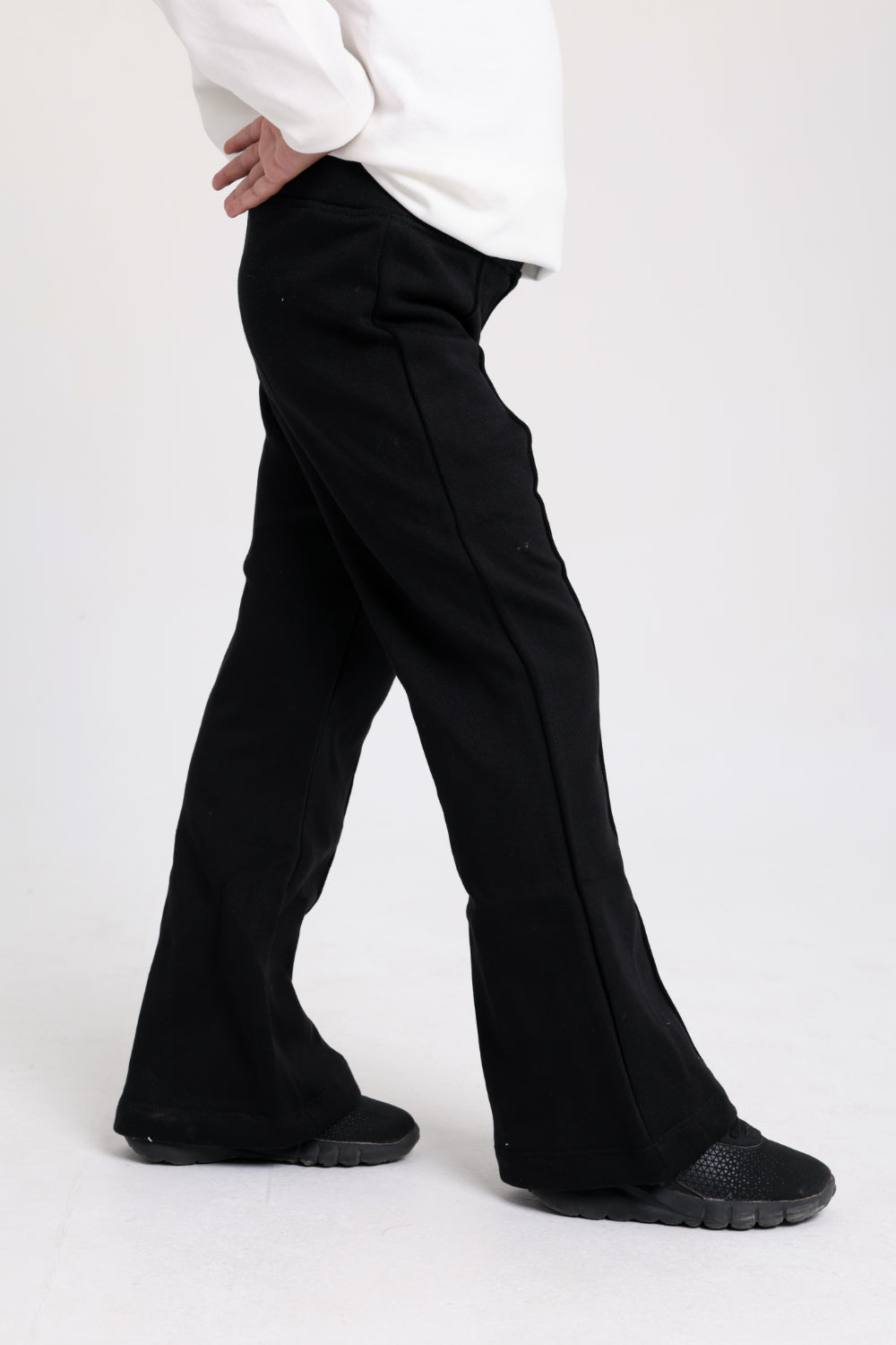 girls creased front flared pants – black