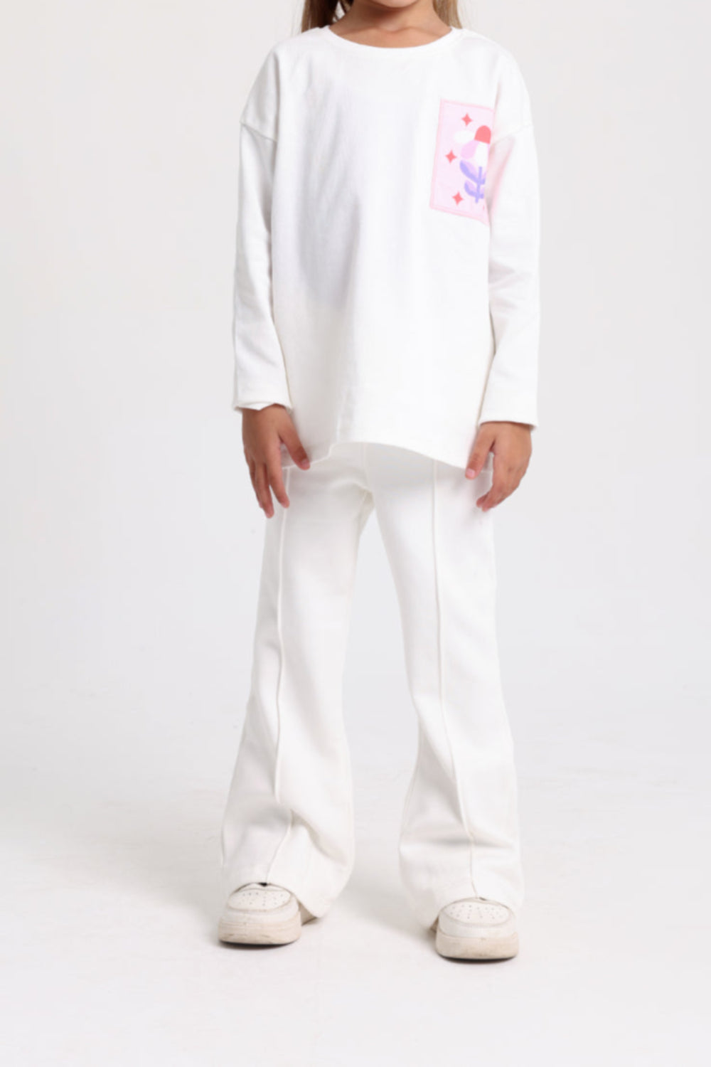 girls creased front flared pants – offwhite