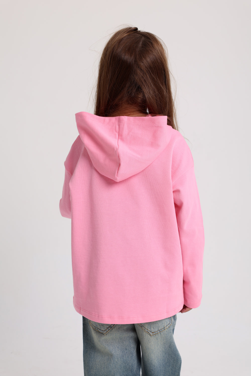 girls cotton hooded tee – pink with "snacks for dinner" bananas print