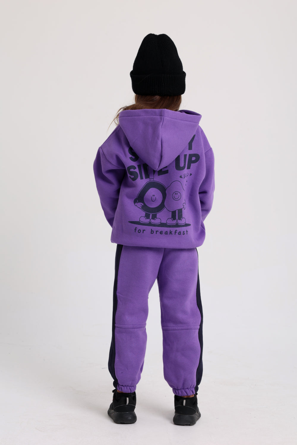 unisex cotton hoodie – purple with "sunny side up" print