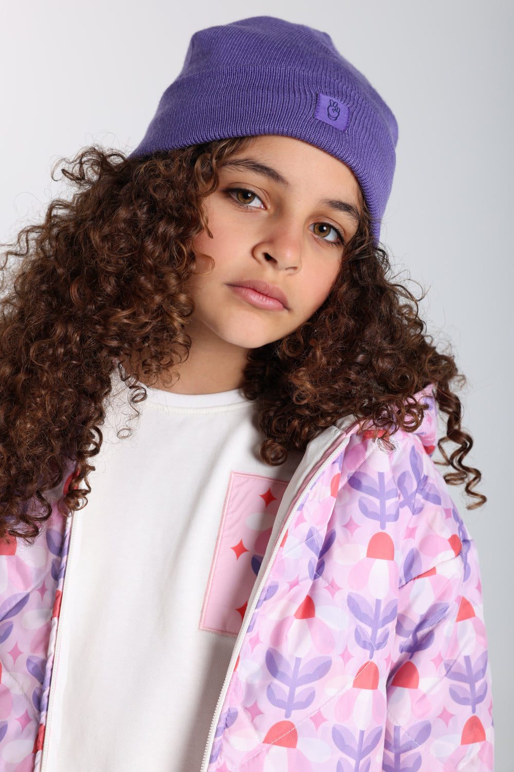 Girls Waterproof Reversible Quilted Jacket –Off White & Pink Floral