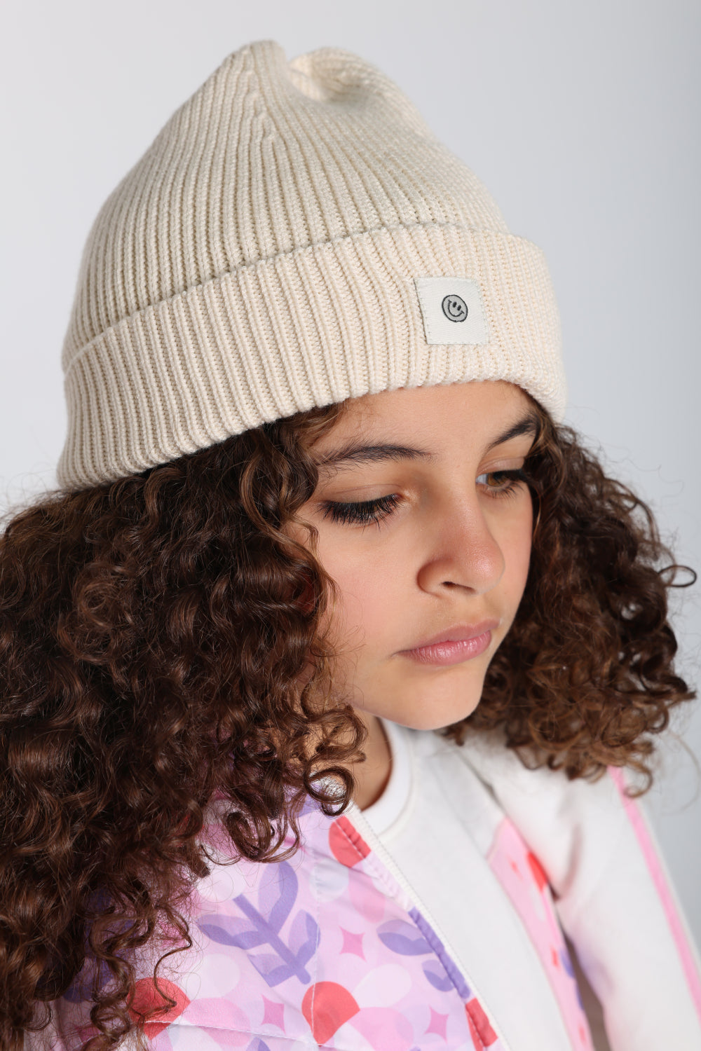 Unisex Cozy Blend Beanie – Beige with Happy Smiley