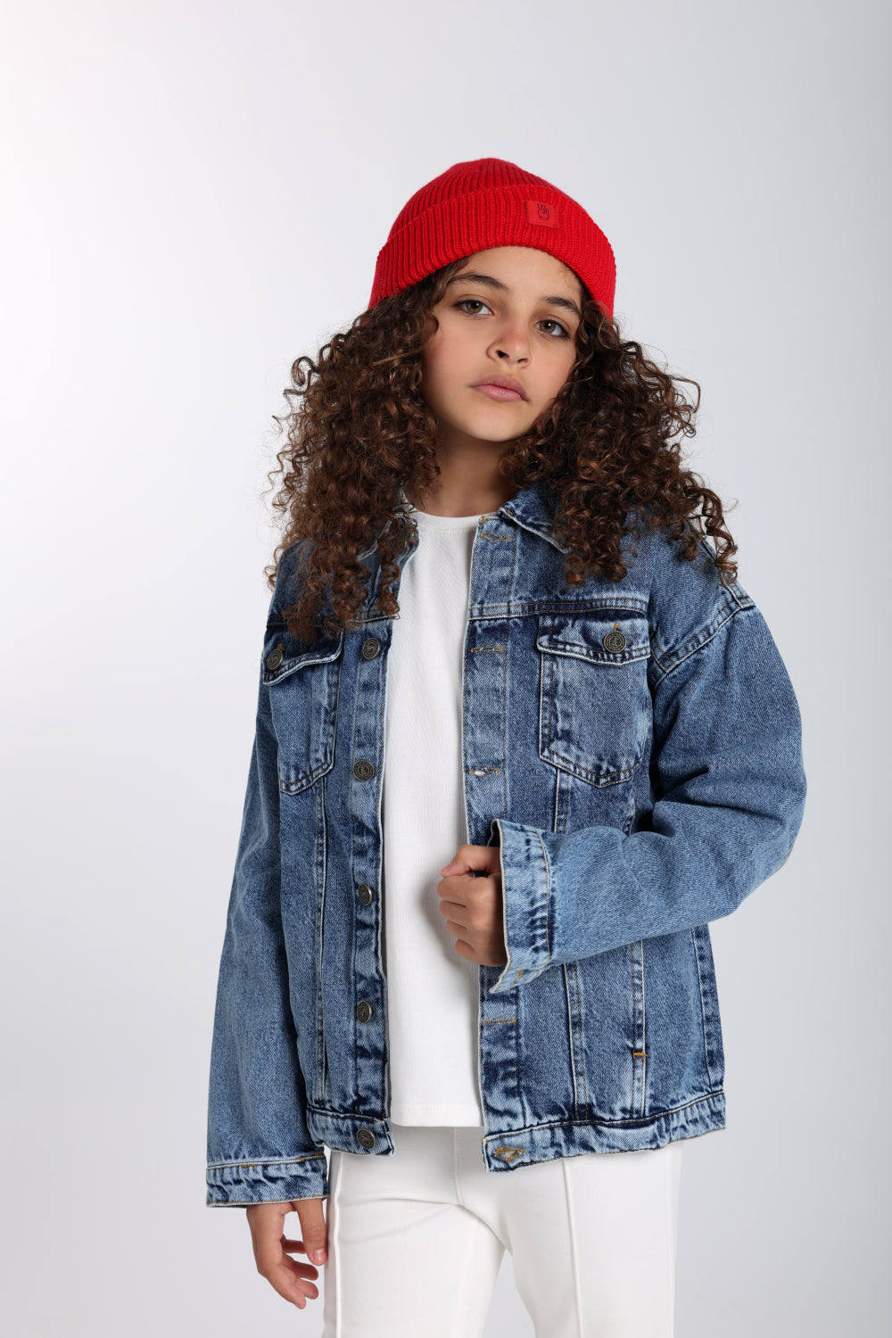 unisex cozy blend beanie – red with victory sign print
