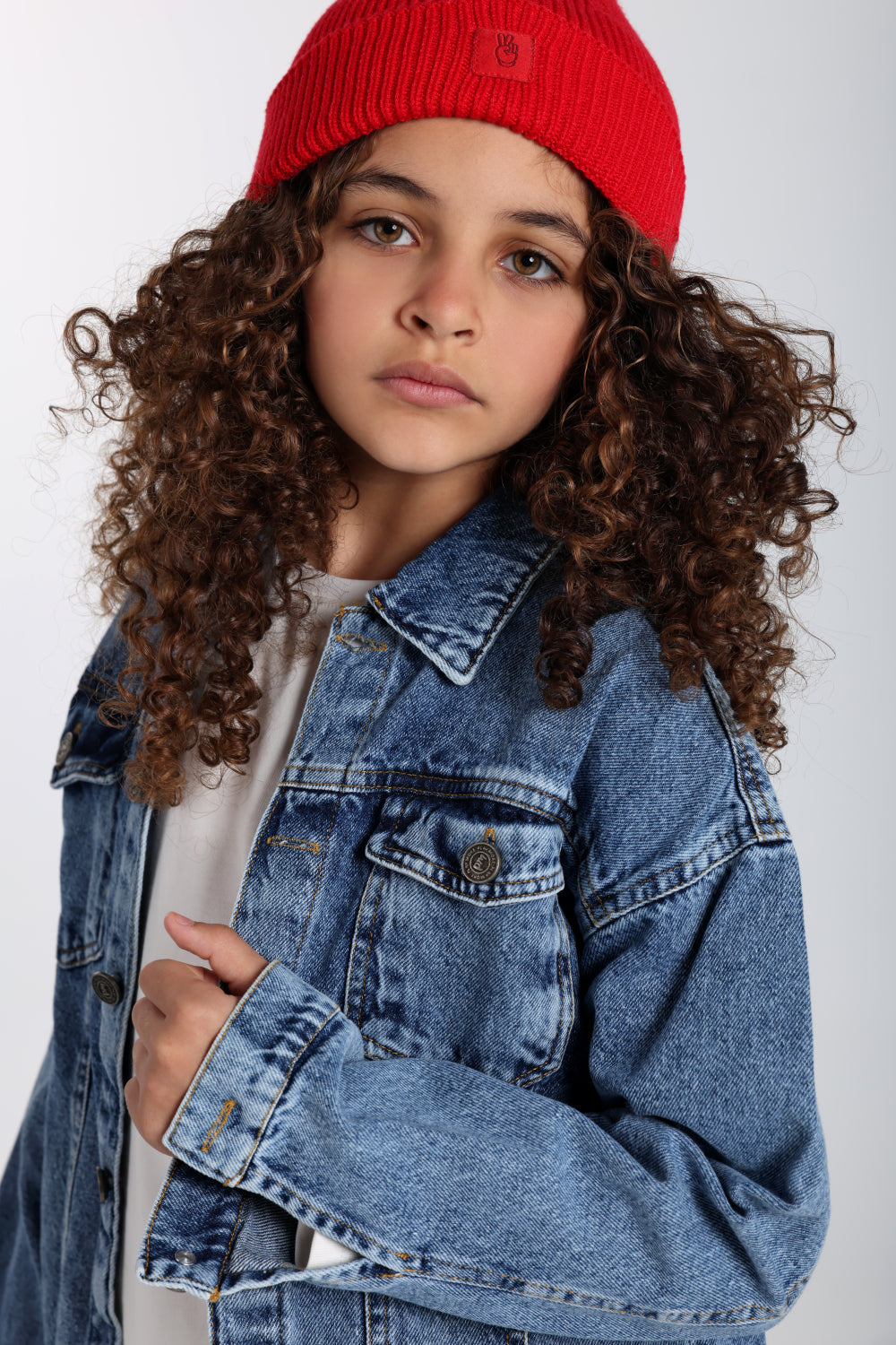 unisex cozy blend beanie – red with victory sign print