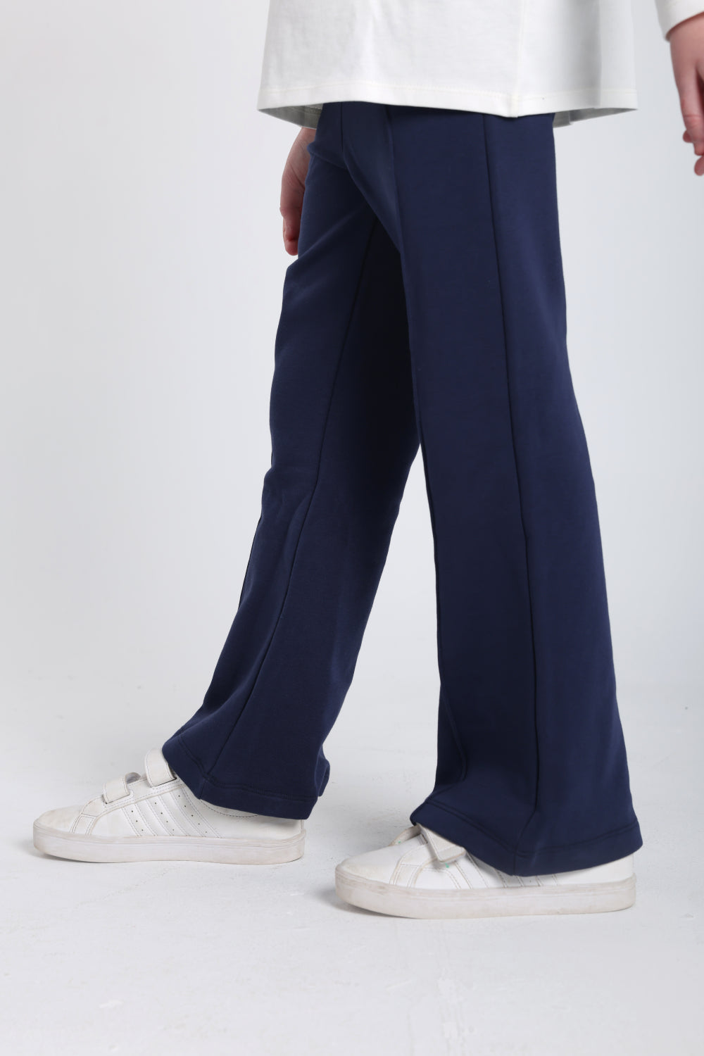 girls creased front flared pants – navy