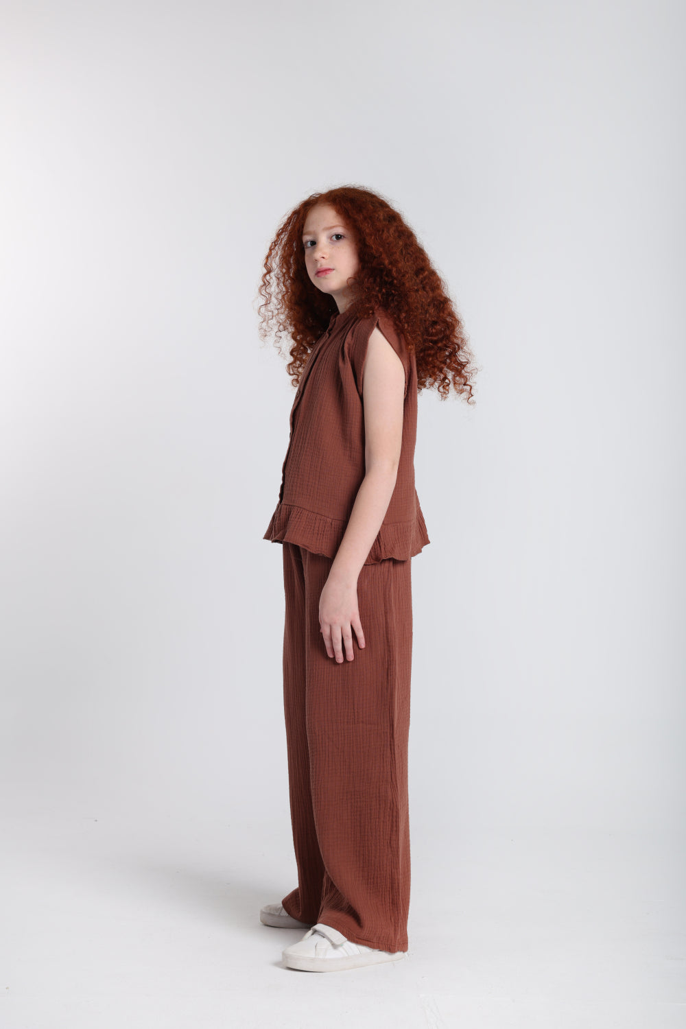 crinkled cotton pants – brown