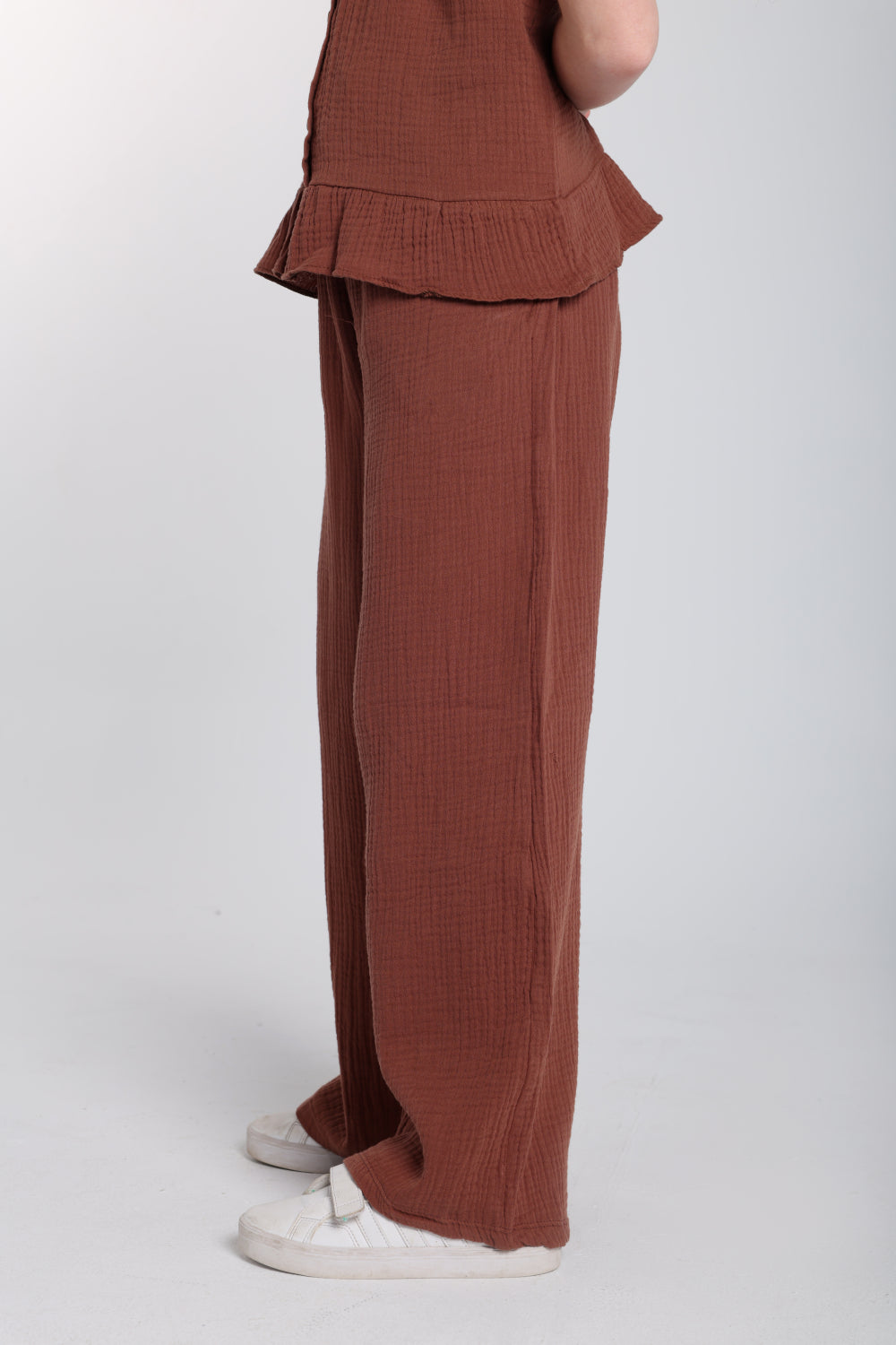 crinkled cotton pants – brown