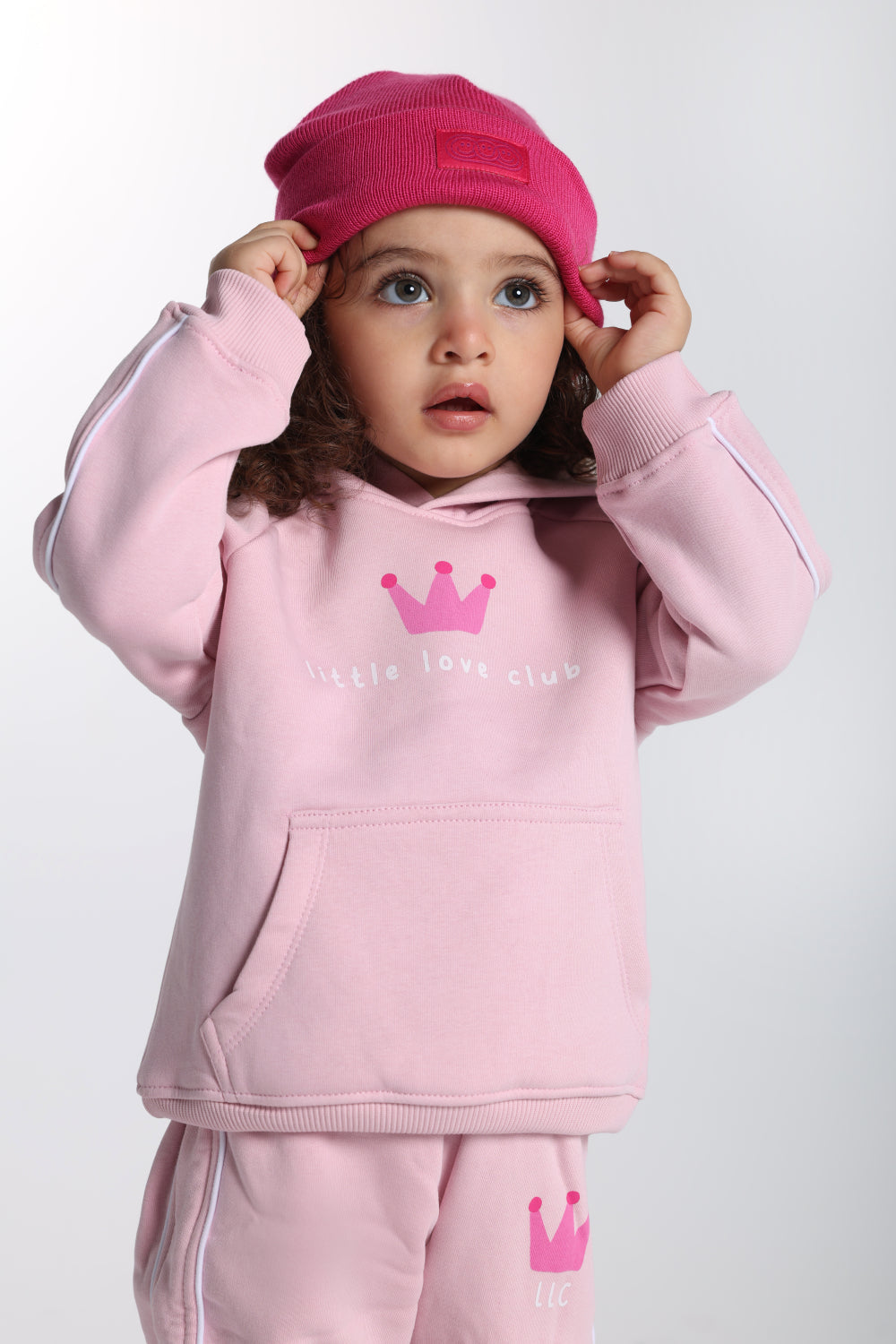 baby girls cotton hoodie – pink with “little love club“ print