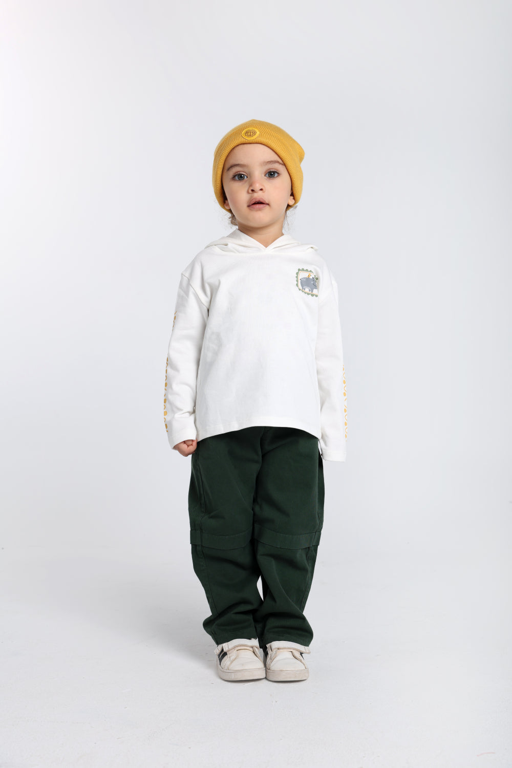 unisex cotton hooded t-shirt offwhite with hippopotamus print