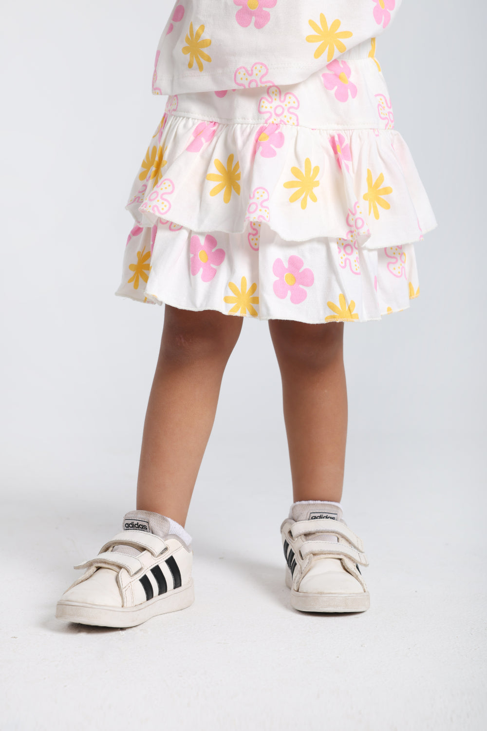 baby girls cotton outfit set – offwhite printed flowers short sleeves