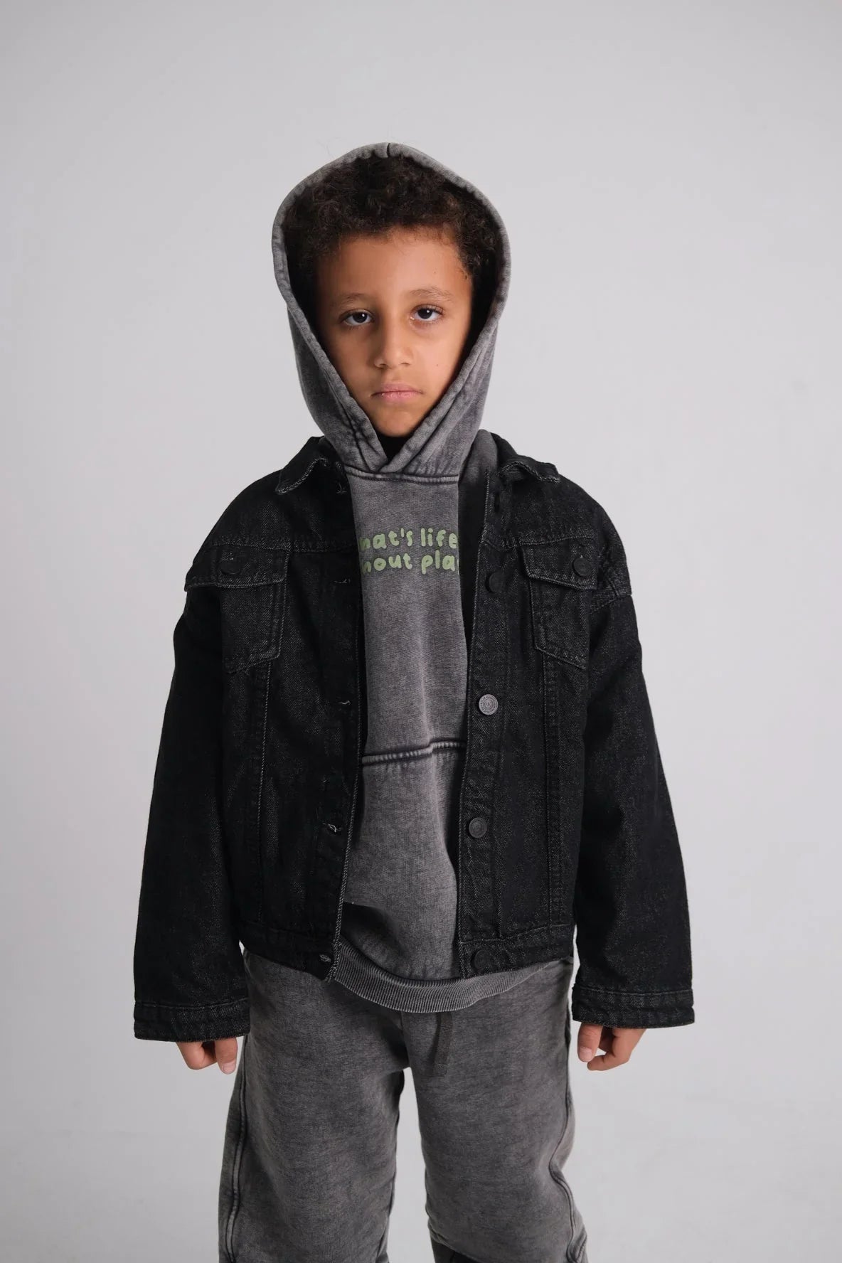 unisex black long-sleeved jean jacket - playmore