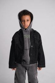 unisex black long-sleeved jean jacket - playmore