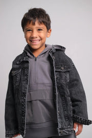 unisex grey long-sleeved jean jacket - playmore